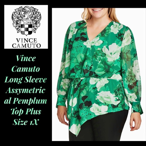 NWT Vince Camuto Long Sleeve Asymmetrical Peplum Top Plus 1X - Picture 6 of 11
